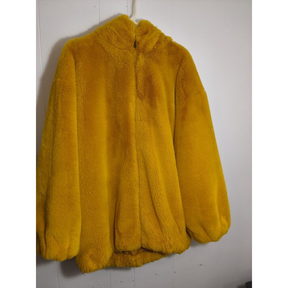 Akira Oversized hooded Faux Fur Coat  Golden Yellow Size XL Full Zip